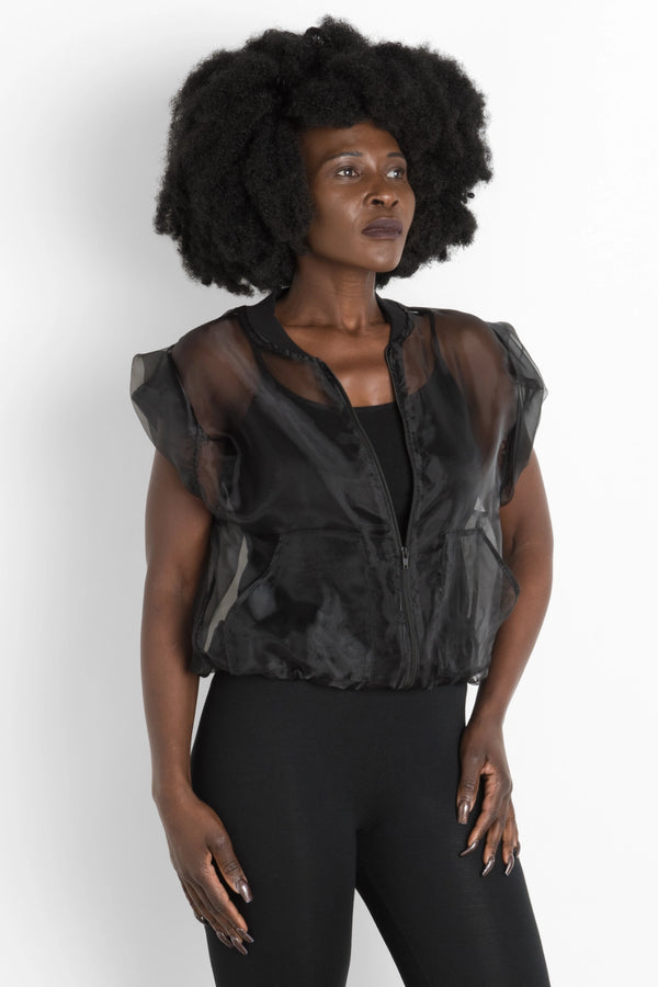 Sheer Cap Sleeve Bomber Jacket (Med)